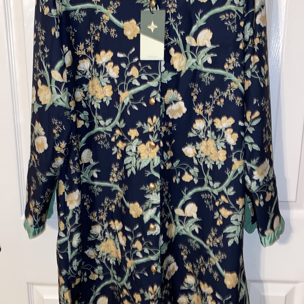 Tuckernuck Night Bloom Twiggy Dress With Green Trim And Gold Buttons - Picture 6 of 9